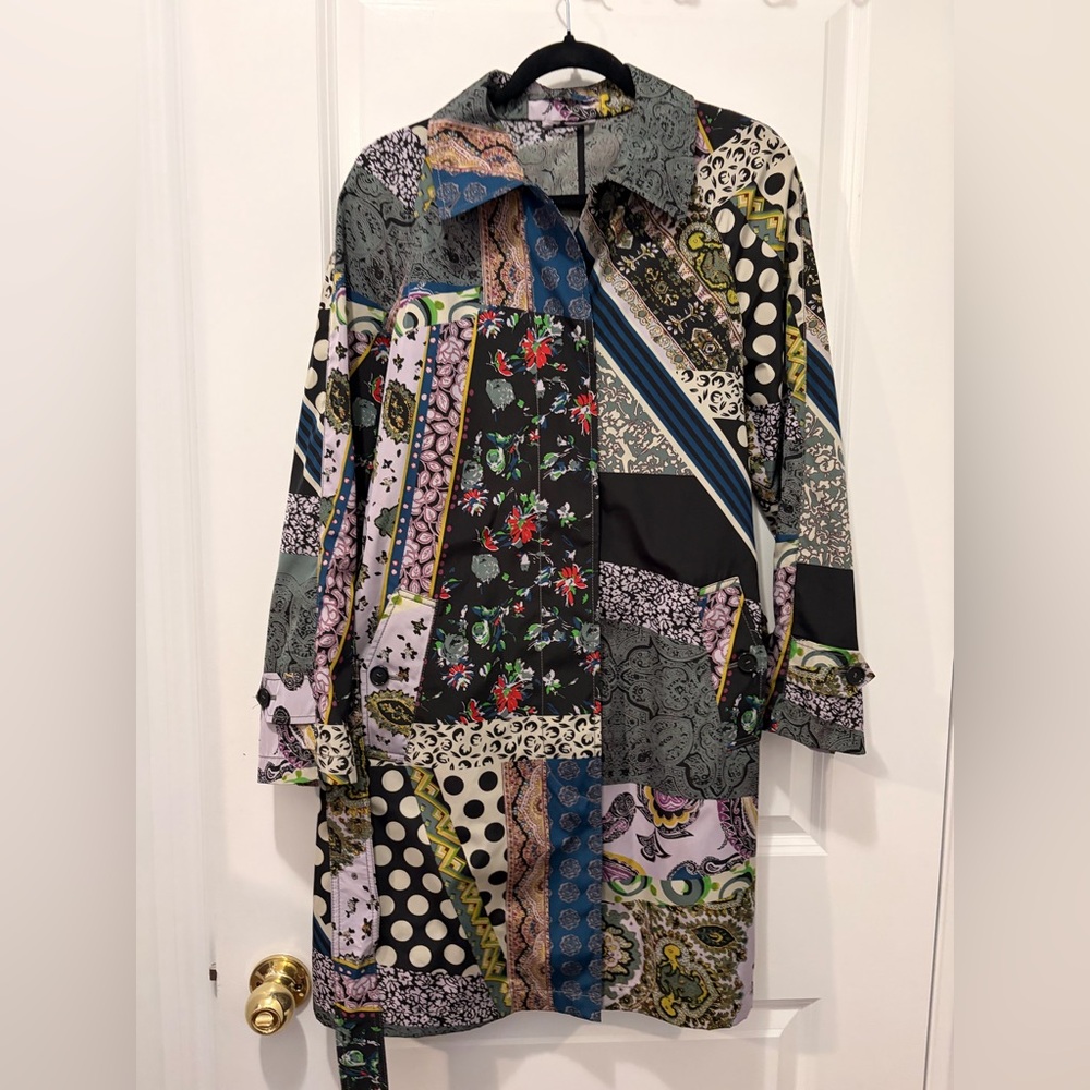 ETRO Milano Colorful Patchwork Belted Trench Coat - Picture 12 of 16